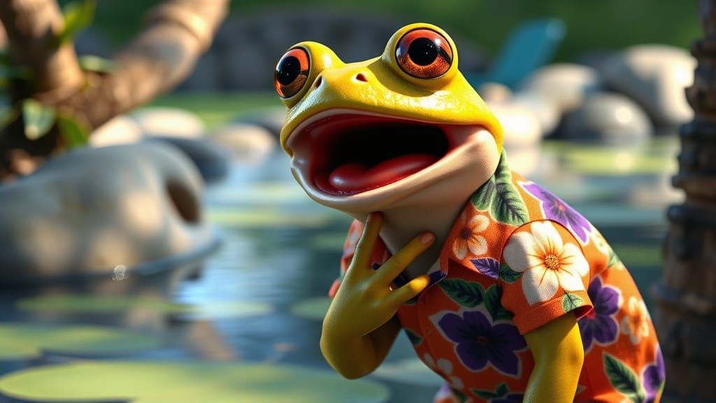 Shocked Frog in Hawaiian Shirt, Anime Style