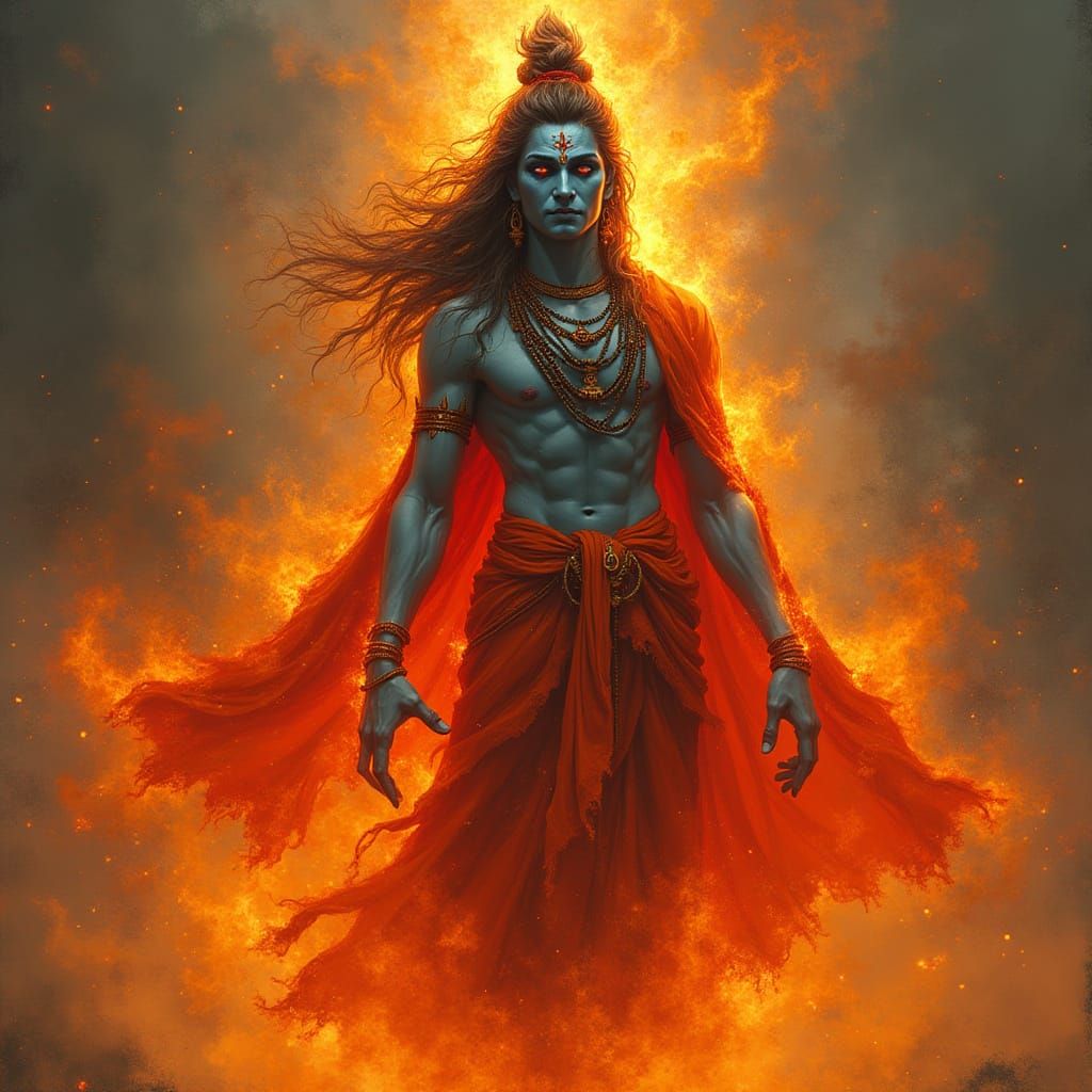 Fiery Shiva: Mystical Digital Art