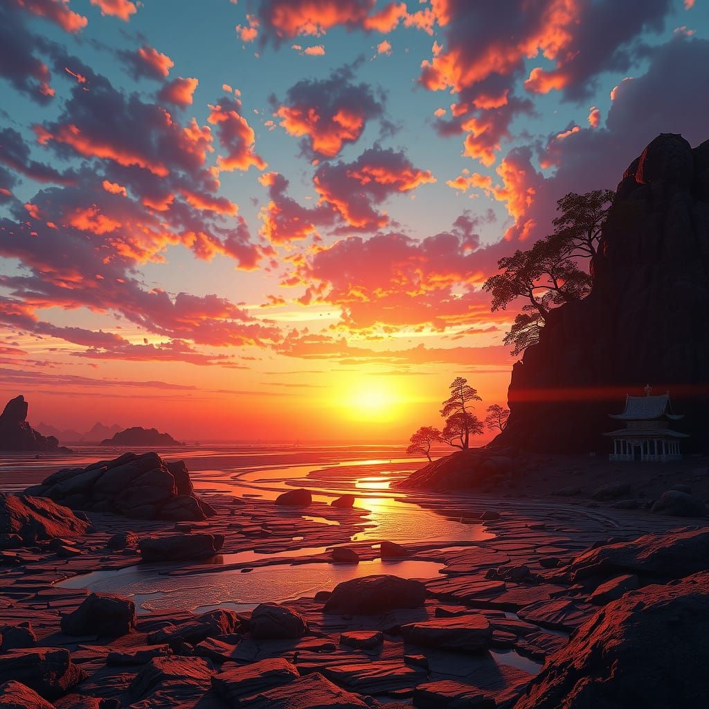 Magnificent Sunset in Detailed Digital Painting