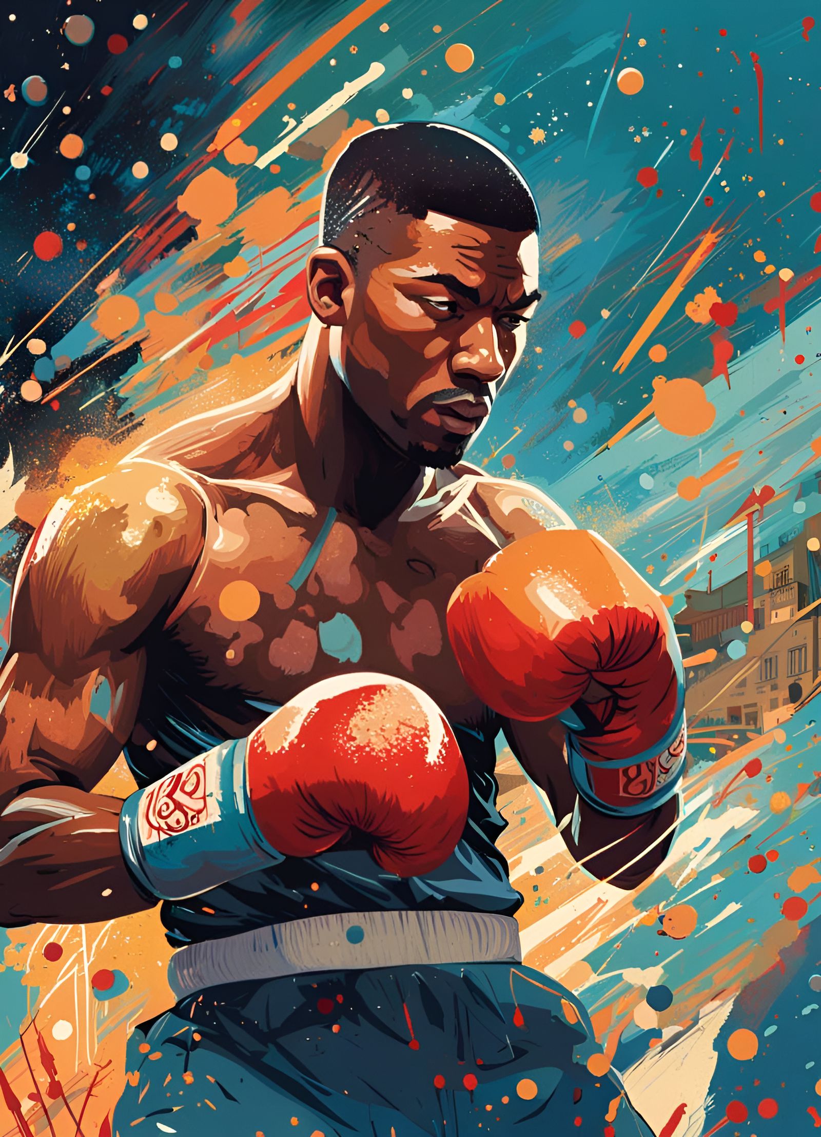 Boxing Champion Graffiti Art with Elemental Spirits