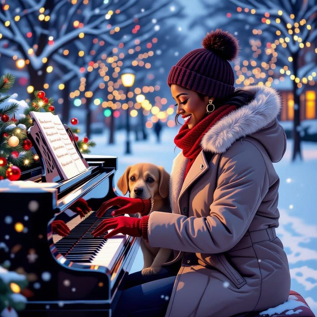 Christmas Piano Player in the Park