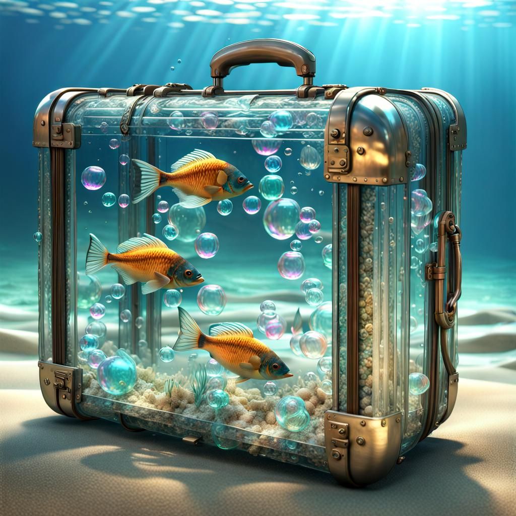 Crystal Suitcase on Beach: Cybercore Art