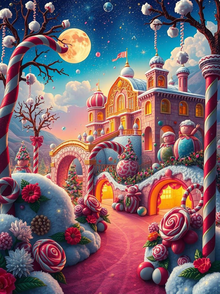 Whimsical Candy World with Lollipop Cityscape