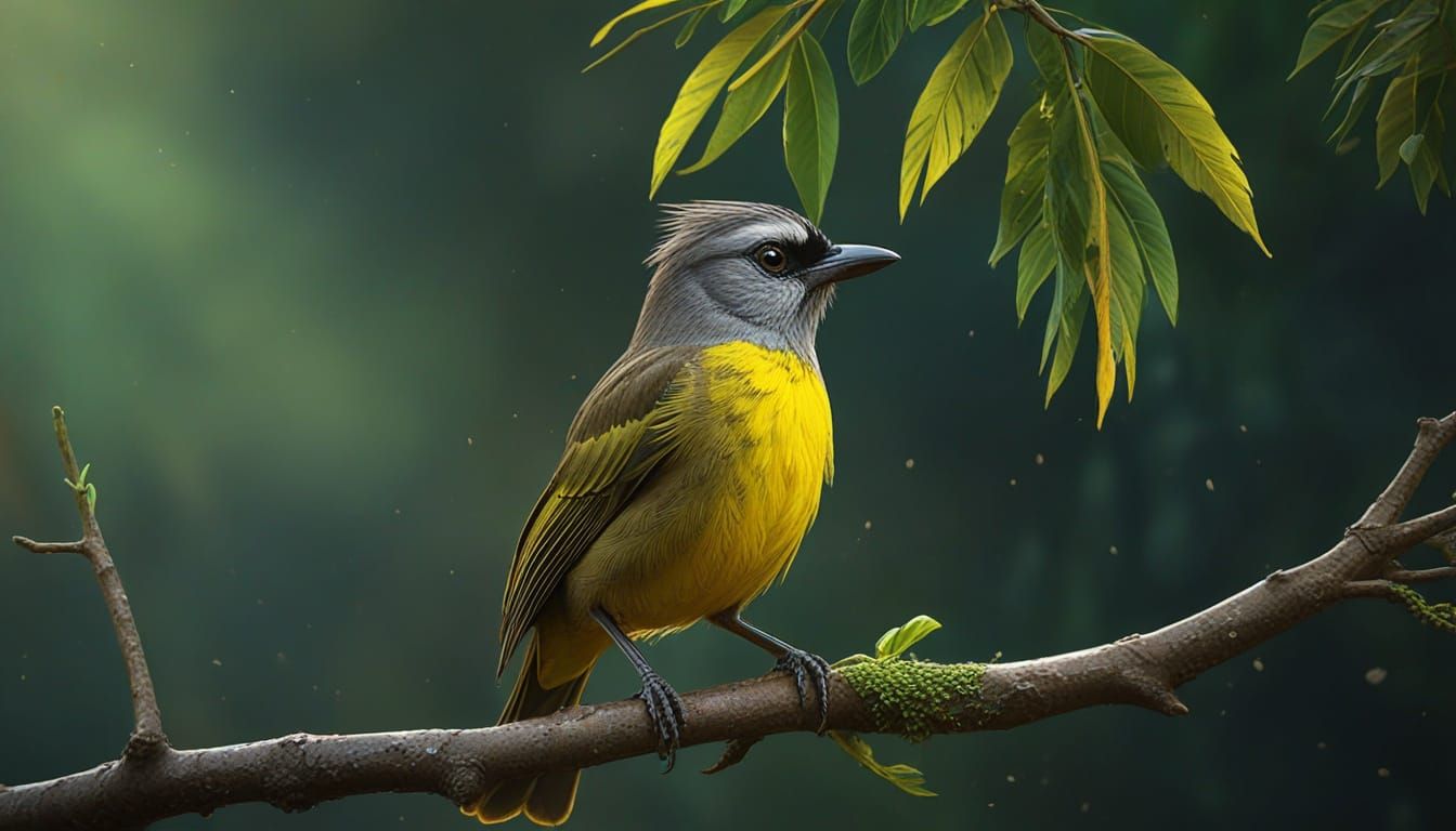 Yellow-eared Bulbul Perched on Branch Hyperrealistic Digital...