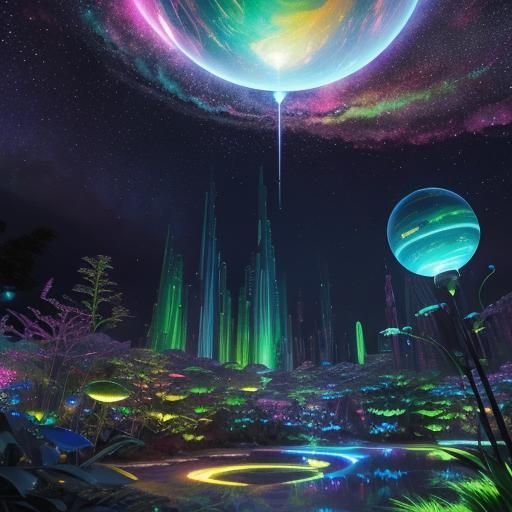 Sci-Fi Alien Zen Garden Under Cosmic Sky
