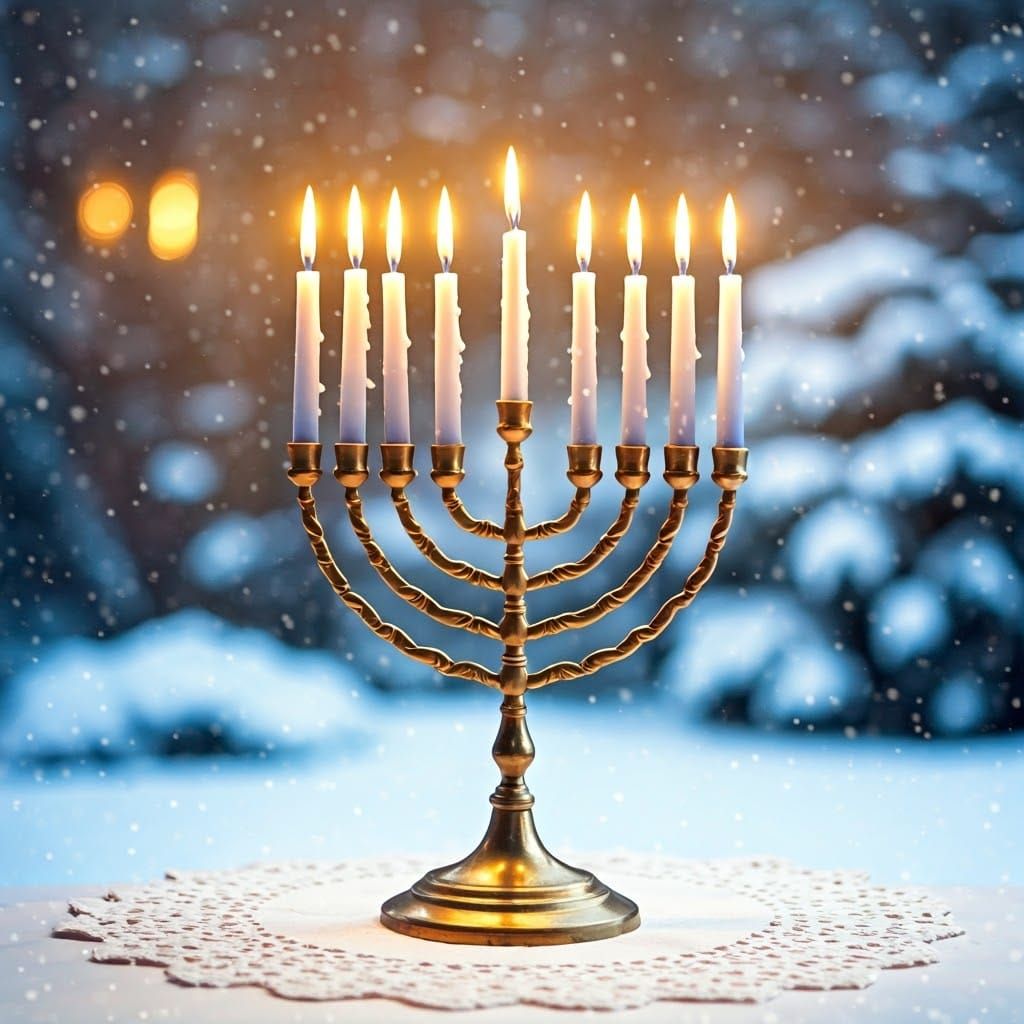 Winter Hanukkah Scene in Watercolor Style