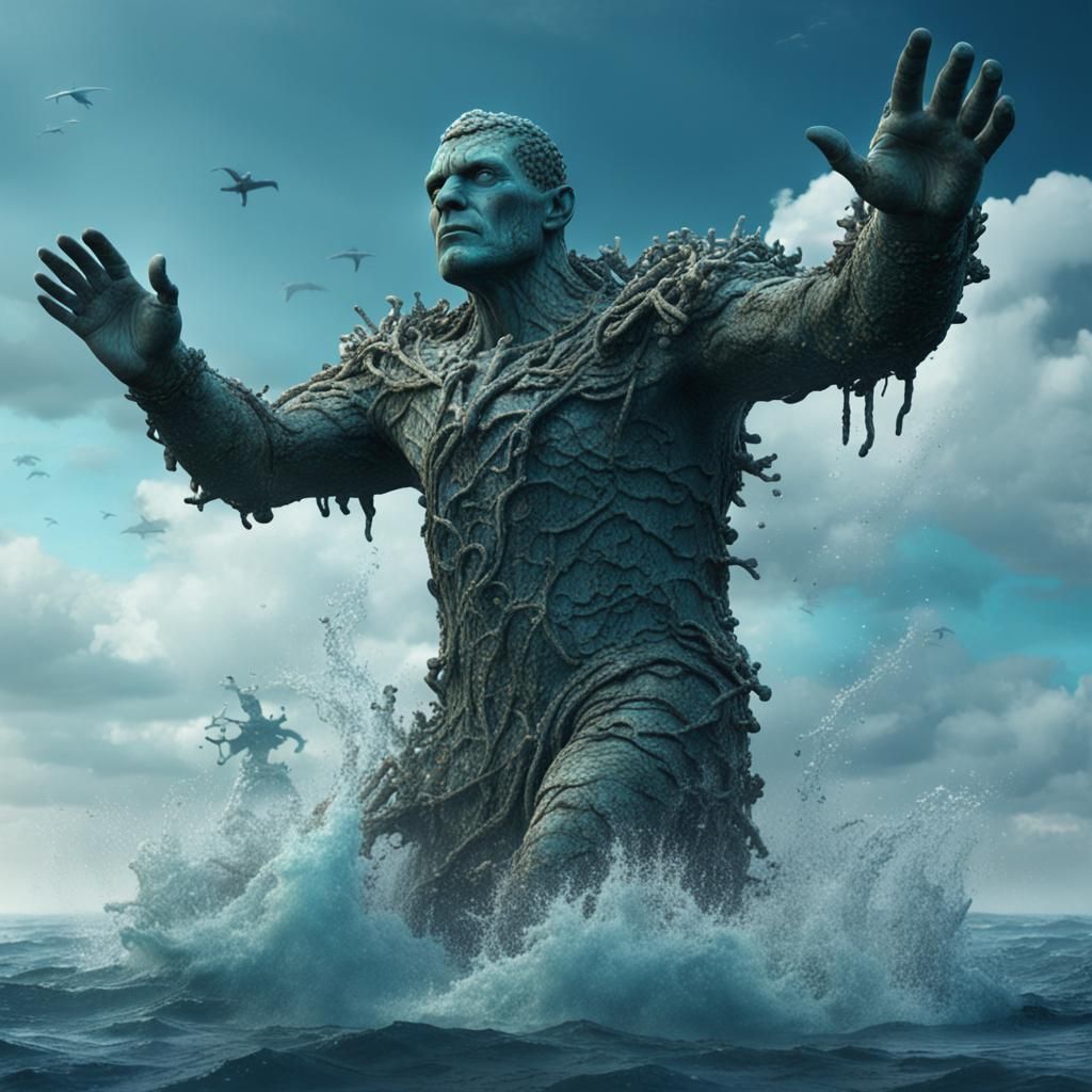 Monumental Ocean Statue in Underwater Art Style