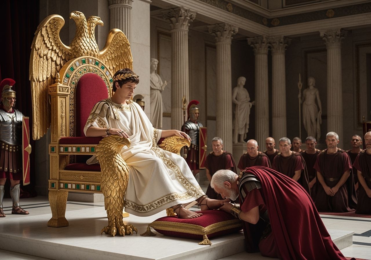 Emperor Nero on Gold Throne in Opulent Portrait