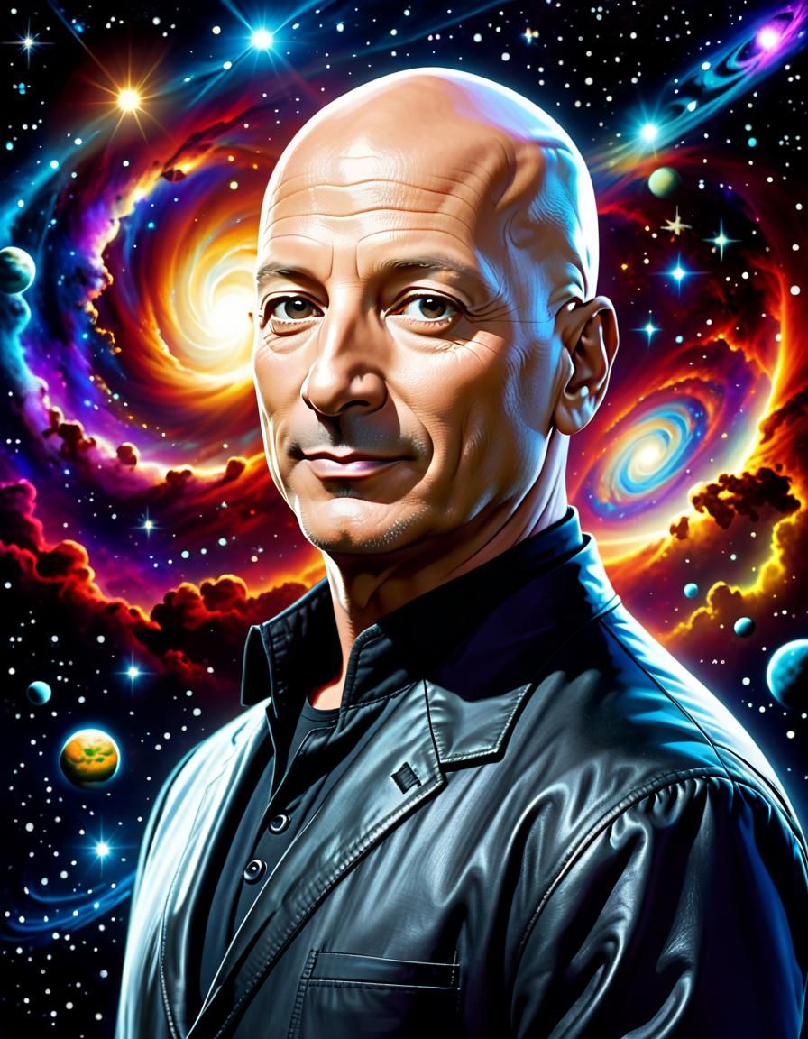Bald Scientist Portrait in Vivid Dream Style