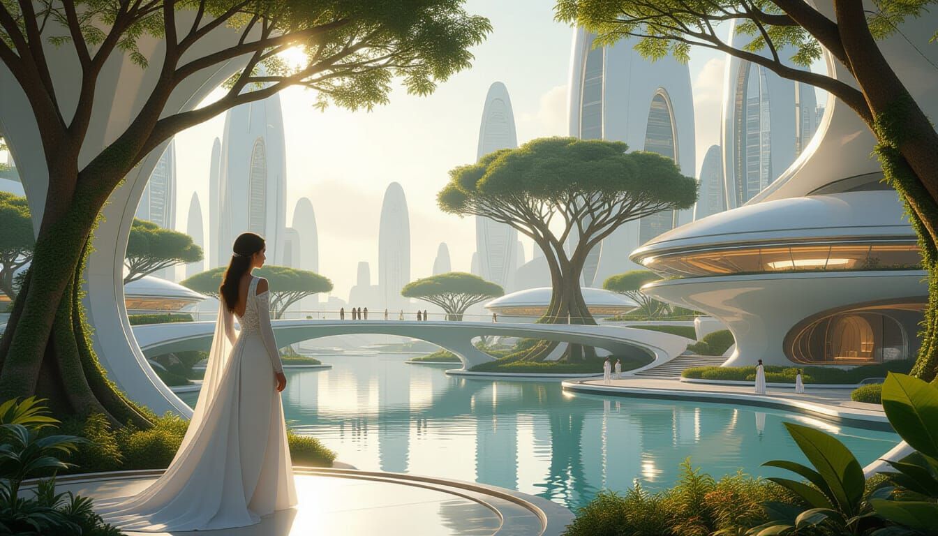 Utopian Future City in Frutiger Aero Style