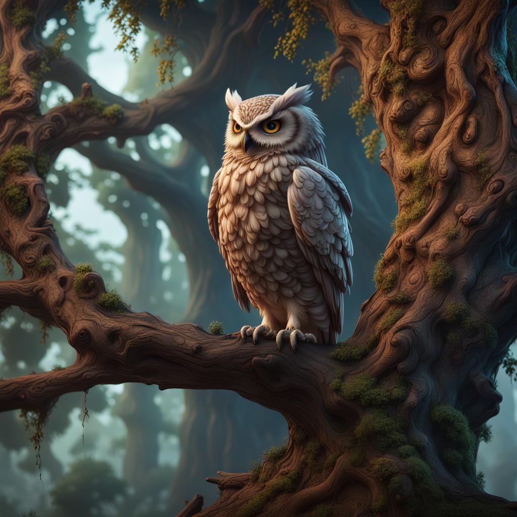 Detailed Owl in Tree Fantasy Concept Art