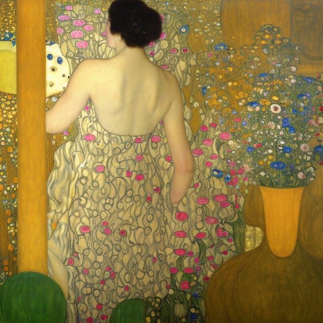 Woman in Gown: Art Nouveau Rococo Architecture