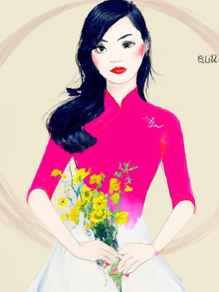 Elegant Woman in Ao Dai: Chinese Ink Painting