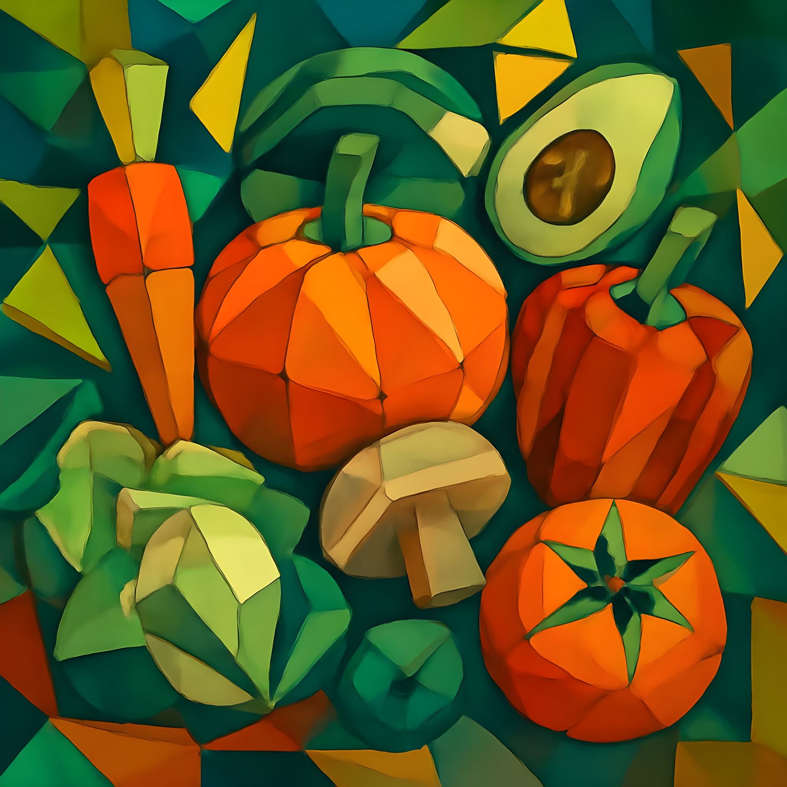 Cubist Veganism in Geometric Art Deco Style