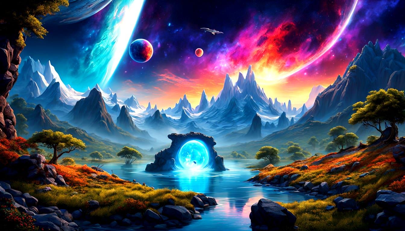 Cosmic TV Displays Fantasy World in Surreal Void