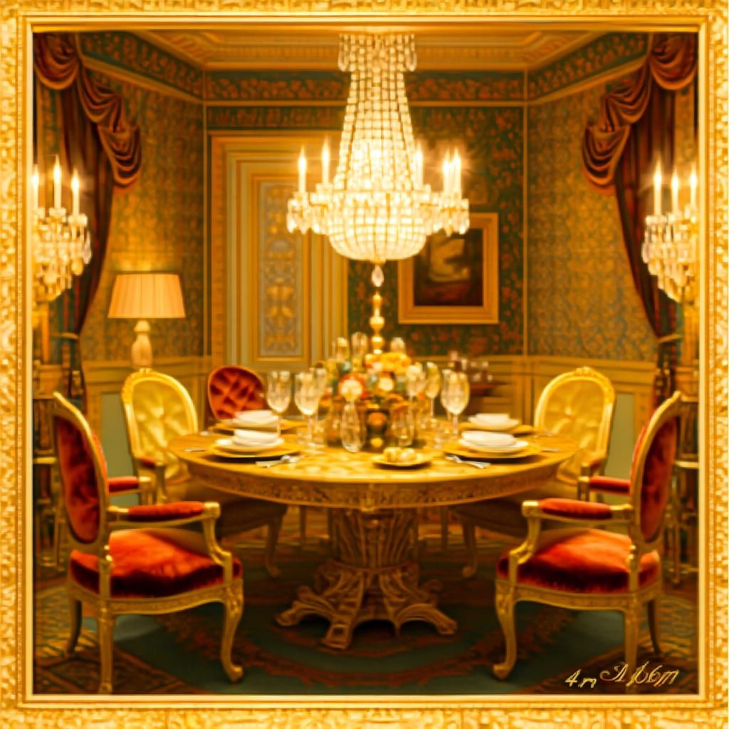 Luxurious Small Dining Room with Ornate Table and Jewel Tone...