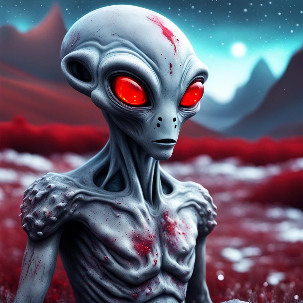 Gray Alien in Frozen Wasteland Graffiti Art