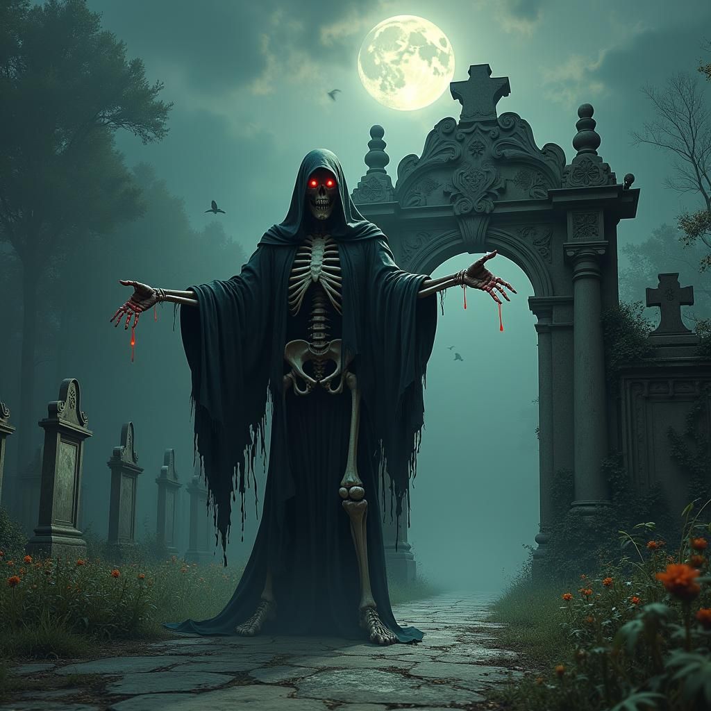 Ethereal Grim Reaper at Mystical Cemetery