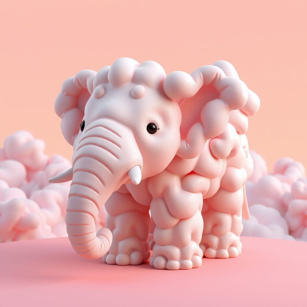 Whimsical Elephant Sculpture in Pastel Clouds with Pearlesce...