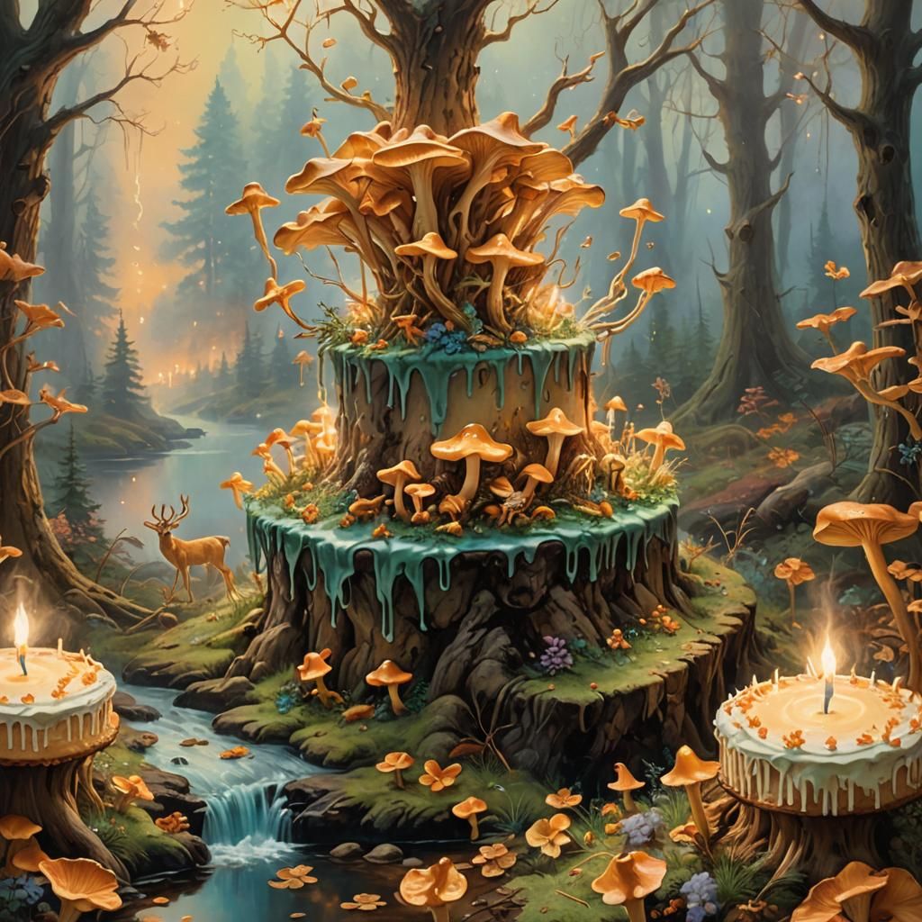 Magical Forest: Chanterelle Mushroom Birthday Cake