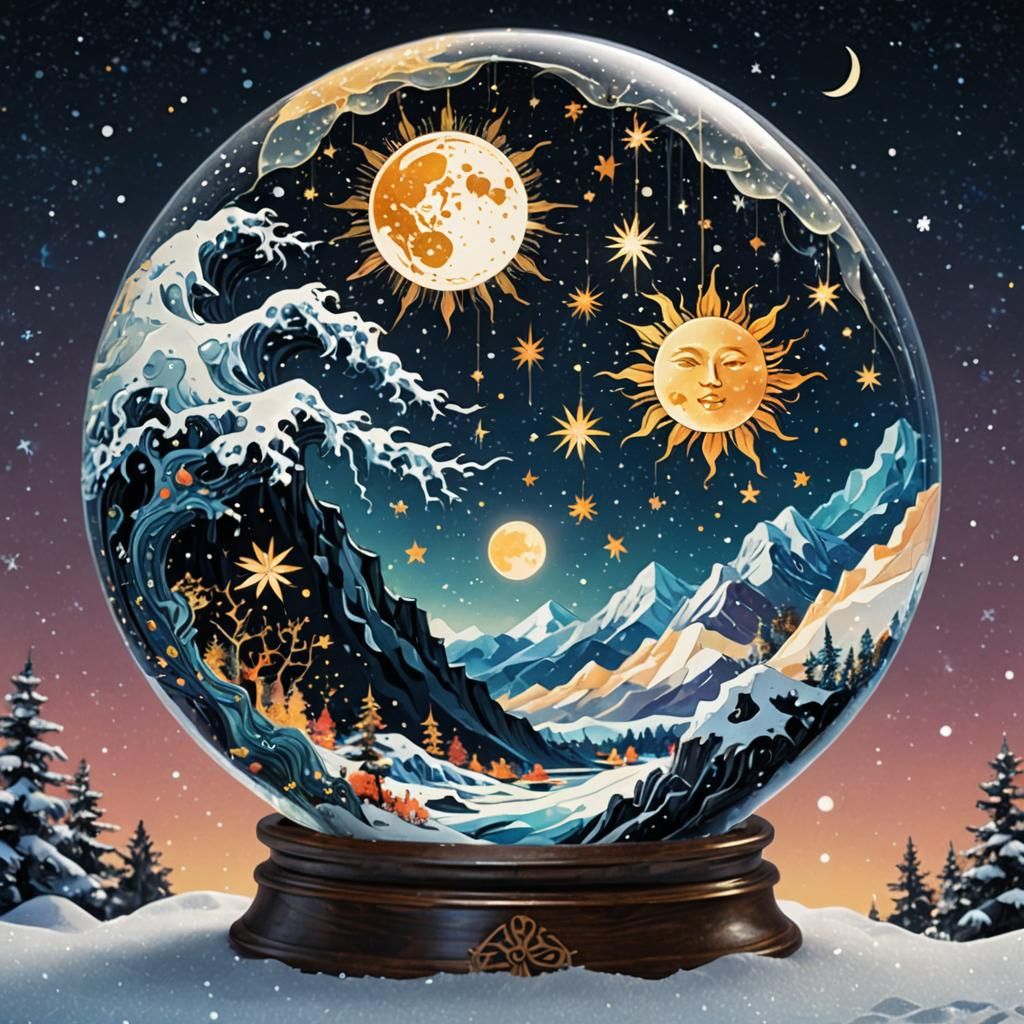Sun Moon snow globe