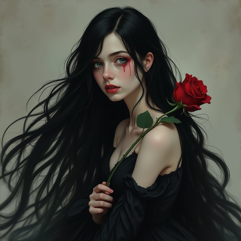 Woman with Rose: Art Nouveau Portrait