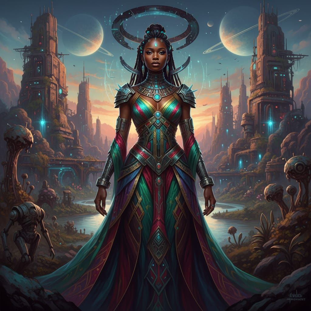 Hyperrealistic Portrait of African American Woman in Futuris...