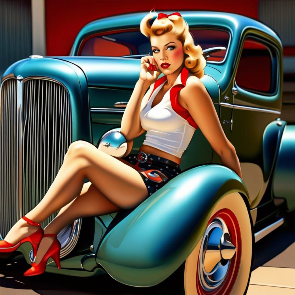 Pin-Up Girl on Hot Rod Fender