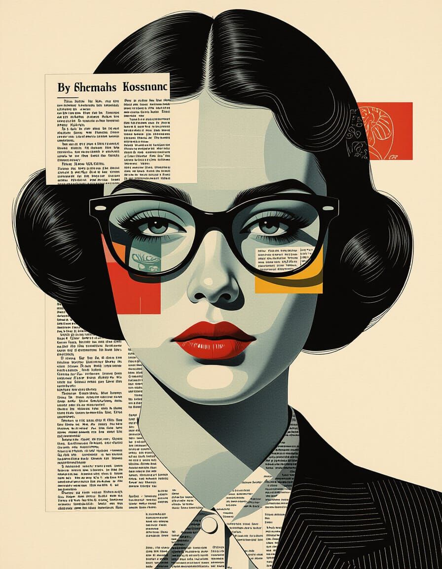 Newspaper Collage Portrait in Psychedelic Impressionism