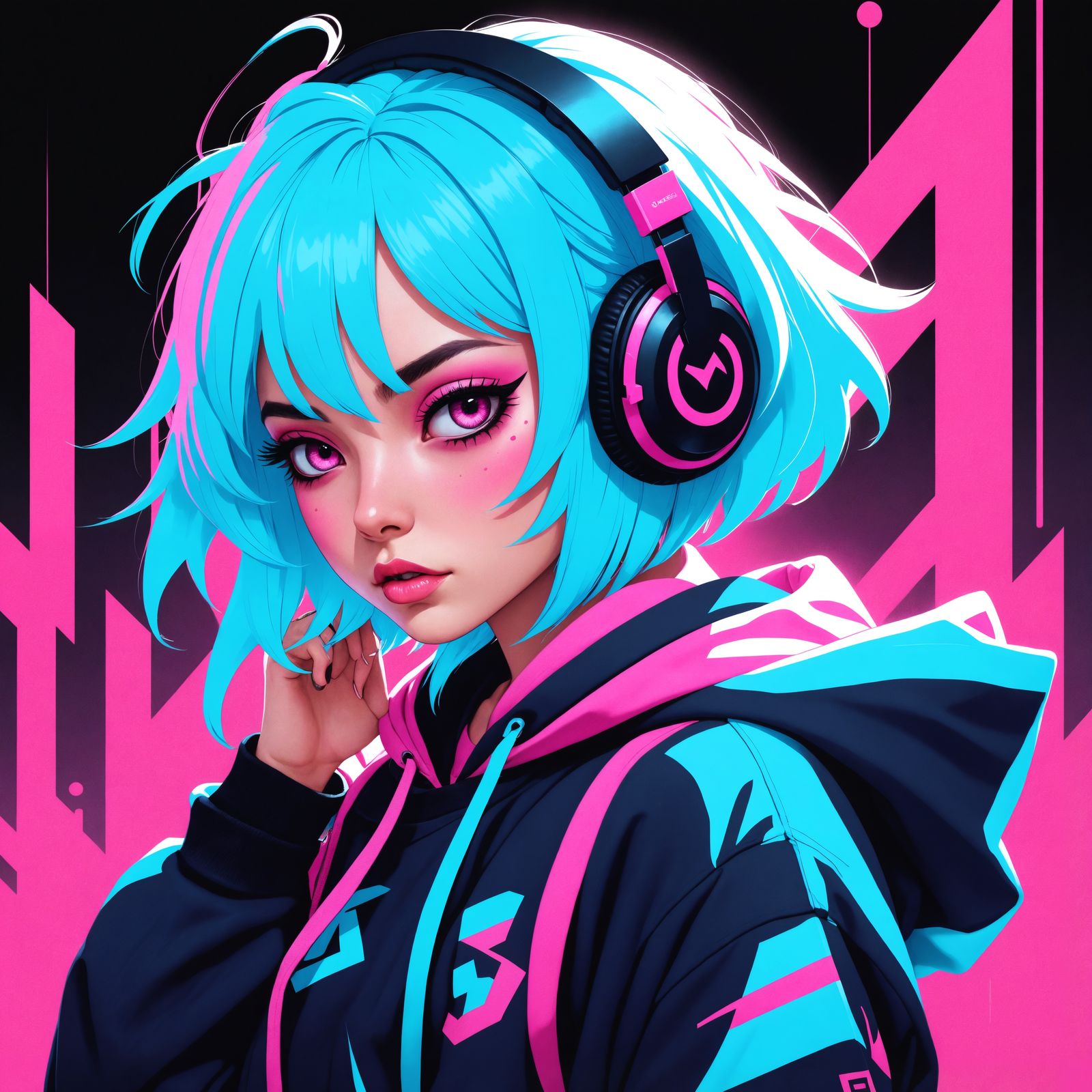 Cyberpunk Goddess in Vibrant Streetwear