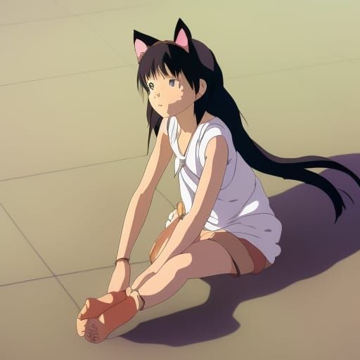 Anime Catgirl Foot Display in Studio Ghibli Style
