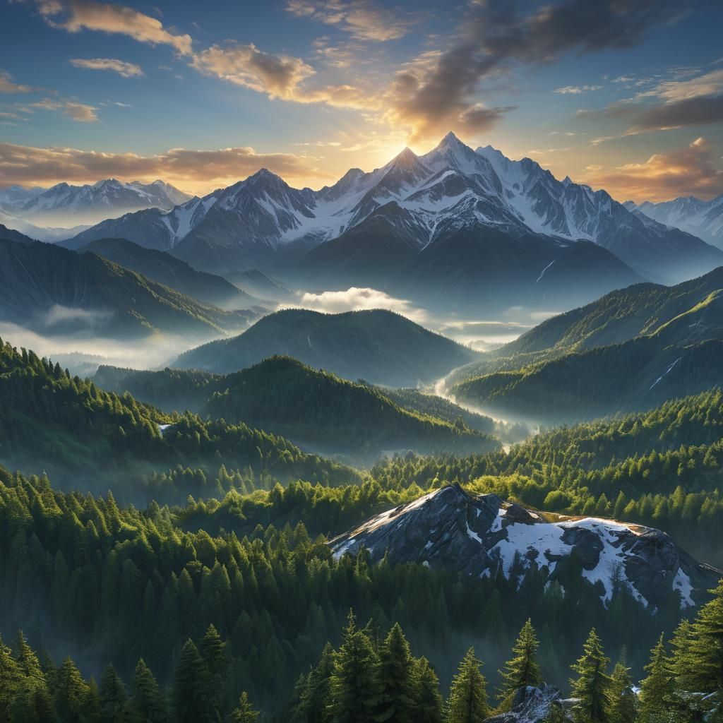 Majestic Mountain Range: Panoramic Digital Matte Painting