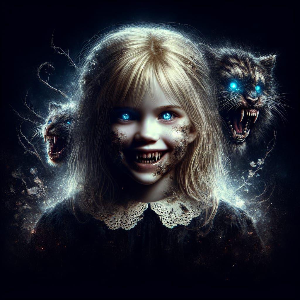 Ominous Fairytale: Grimy Girl with Vampire Smile