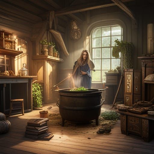 Witch making potion