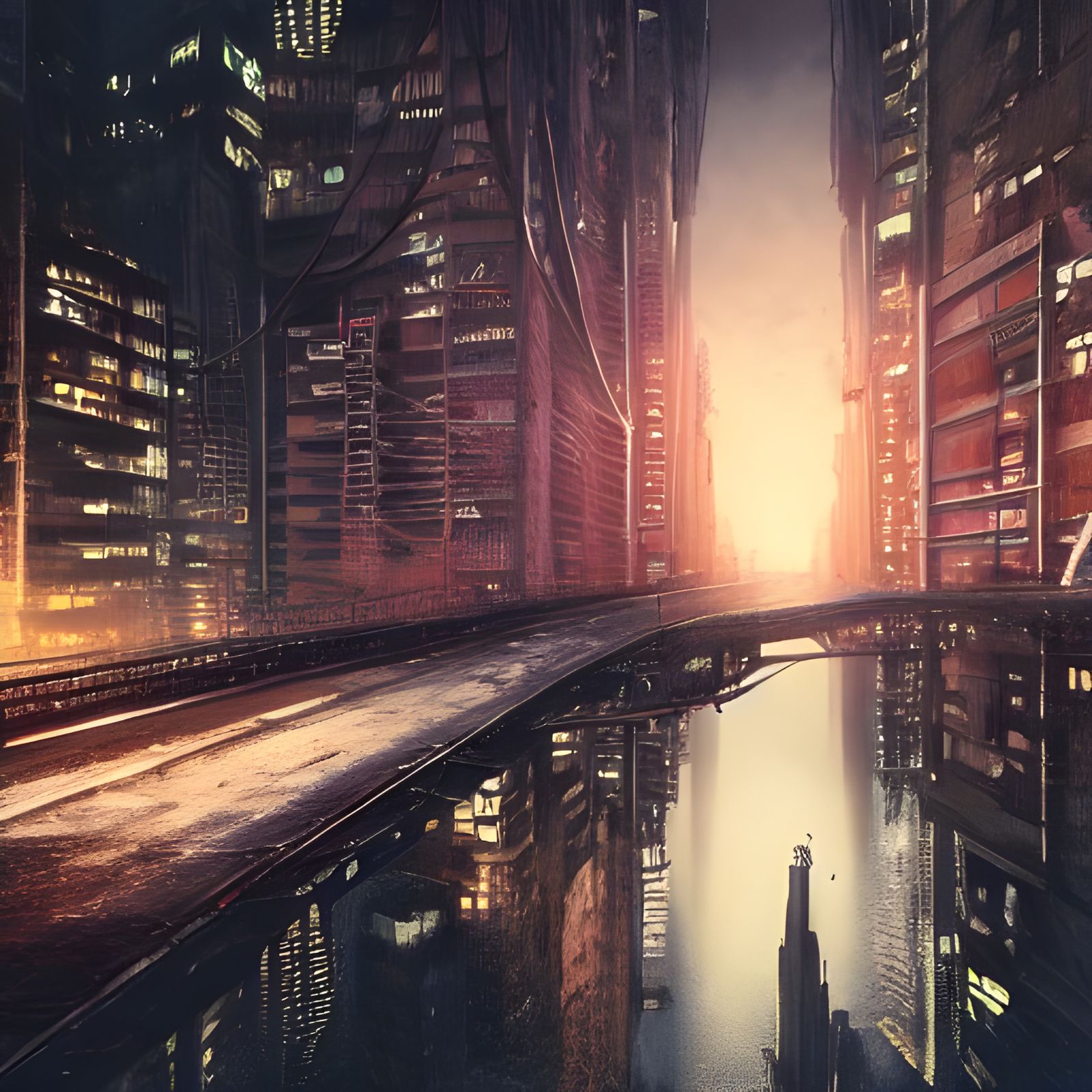 Dystopian Cityscape: Hyperrealistic Digital Matte Painting