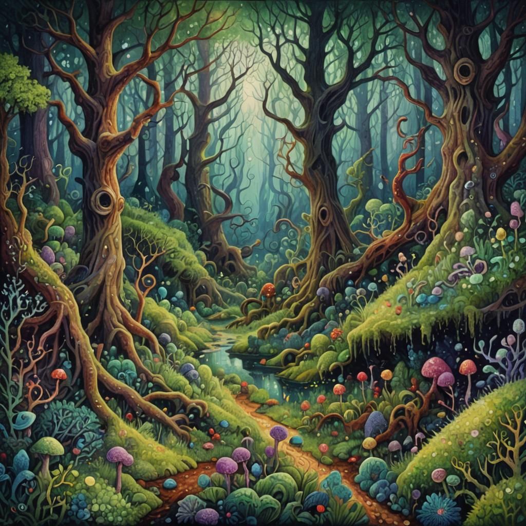 Eldritch Forest in Pointillist Style