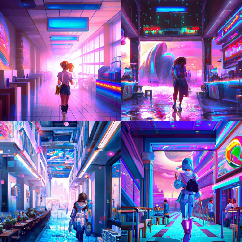 Synthwave Dream Girls in 80s Mall Food Court