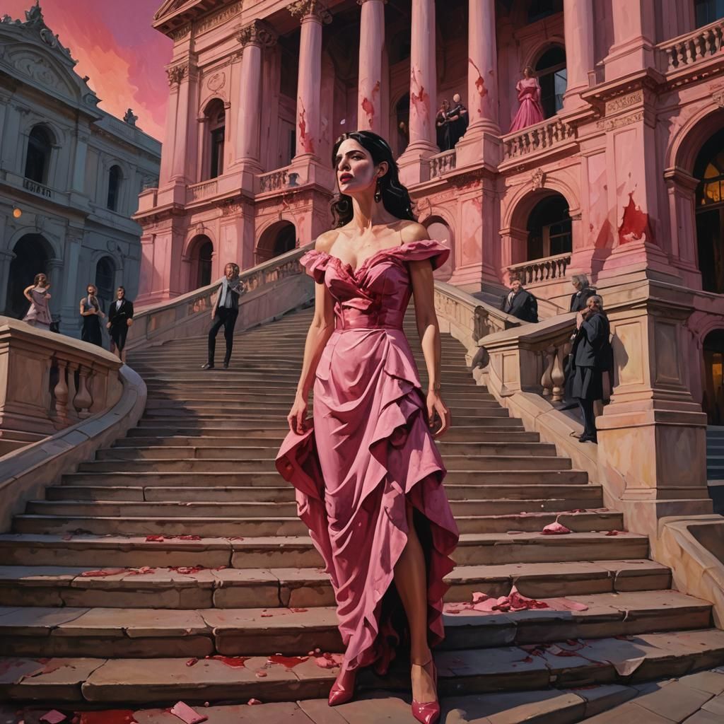 Surreal Opera House Tragedy in Oil Painting Style