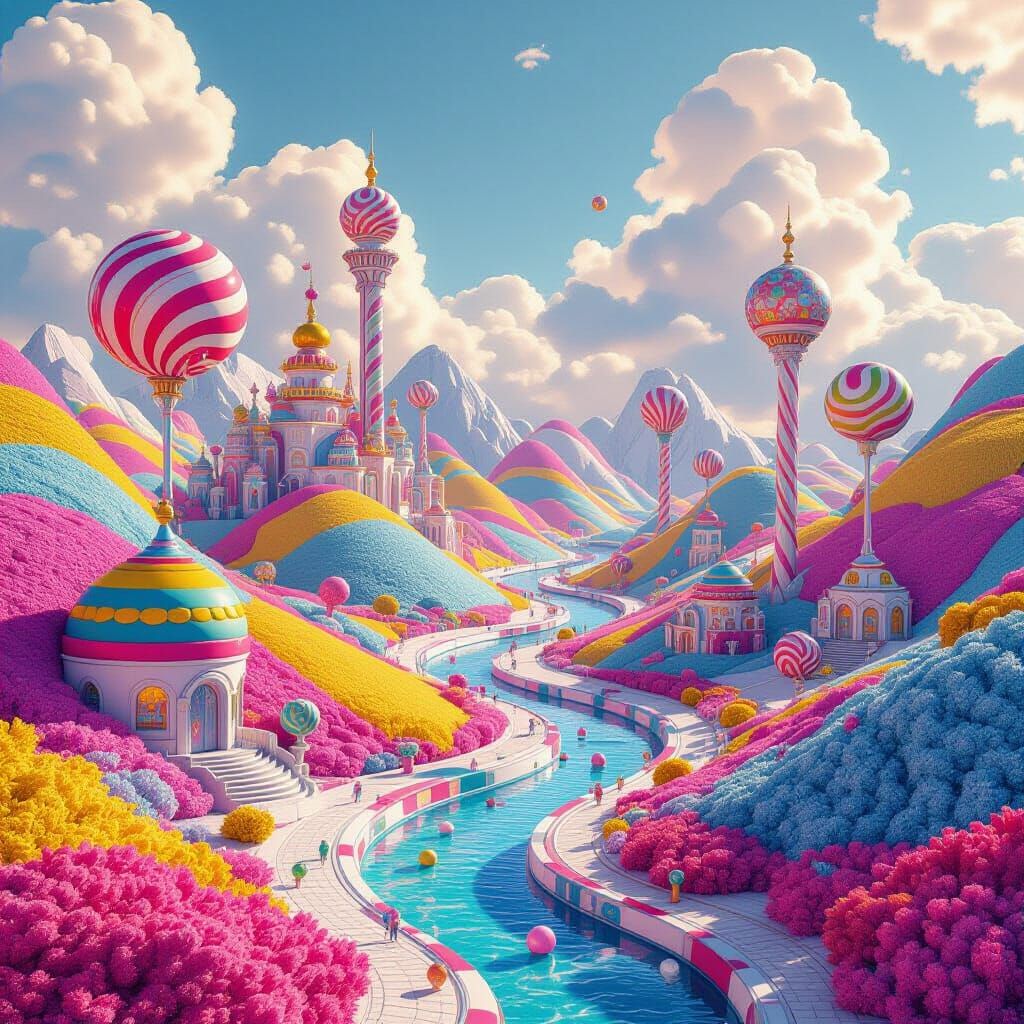 Colorful Candy Landscape with Whimsical Structures