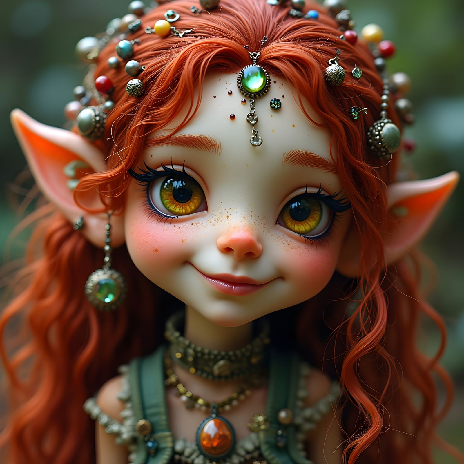Gnome with Vibrant Red Hair and Piercings in Whimsical Style