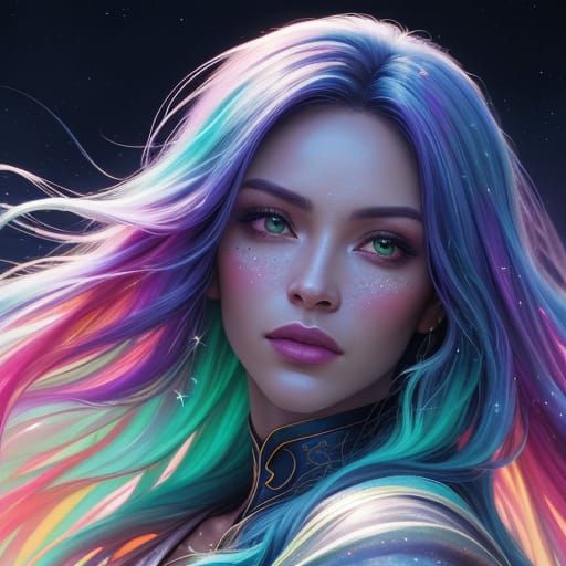 Person Gazing at Starry Skies in Splash Art