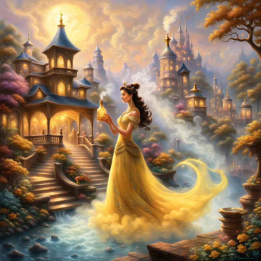 Genie Queen Emerges in Ethereal Fantasy Style