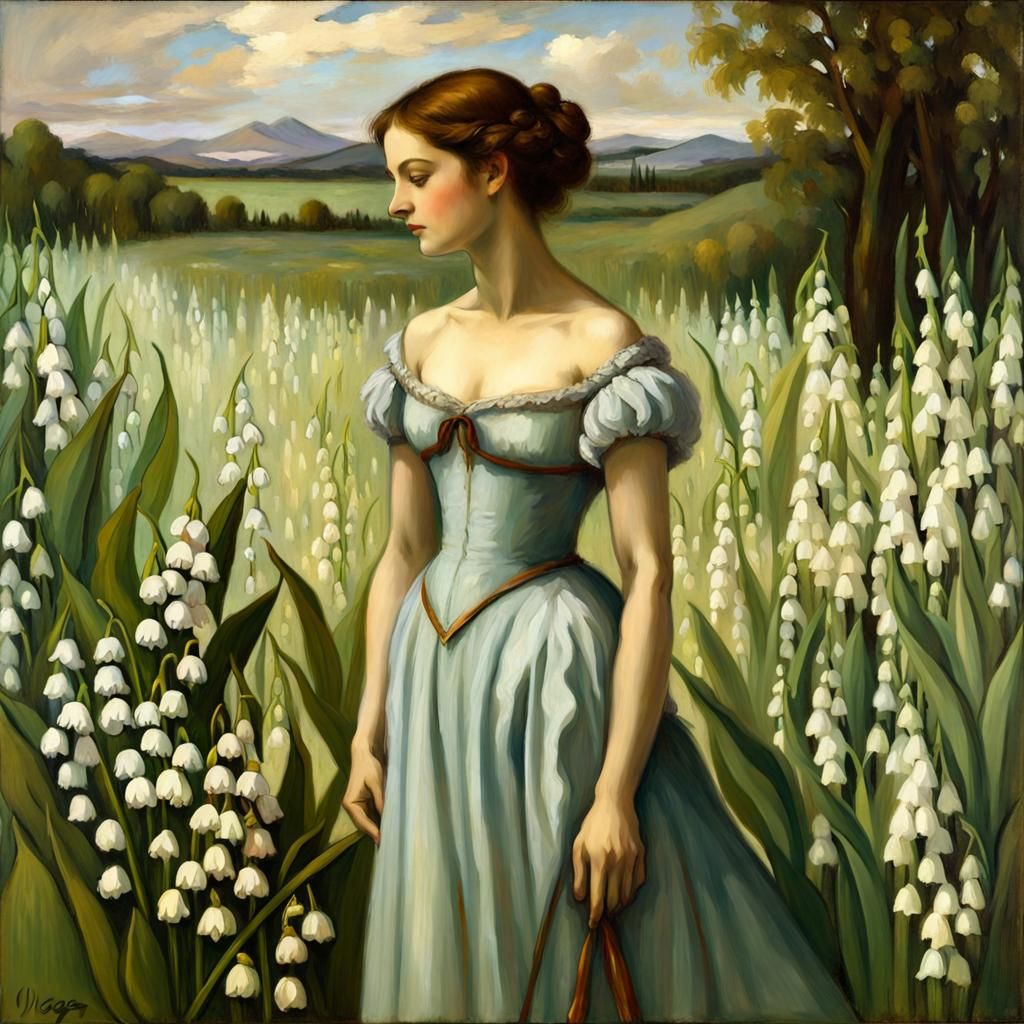 Goddess in Lily Field: Oil Painting