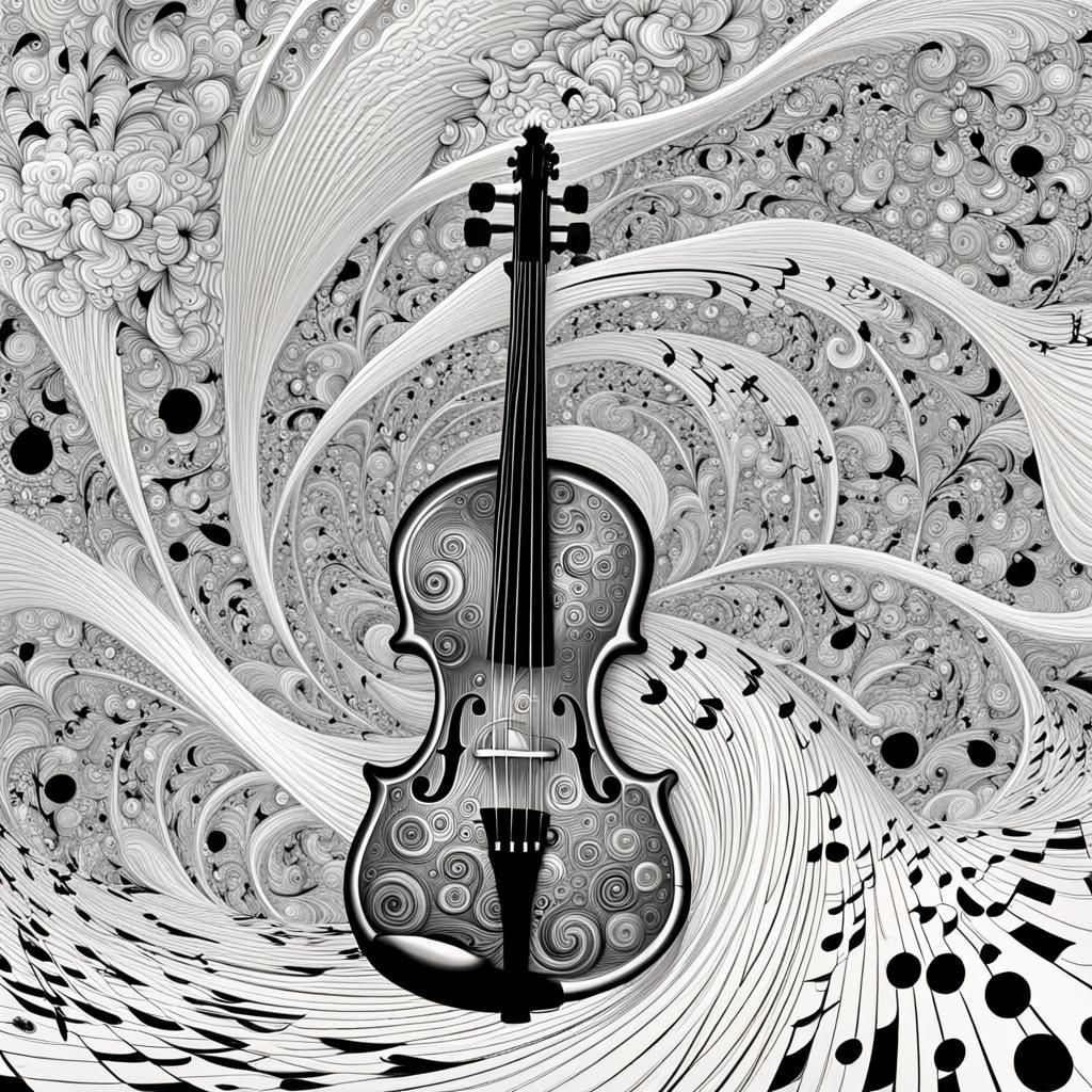 Violin's Musical Dream with Abstract Vector Fractals