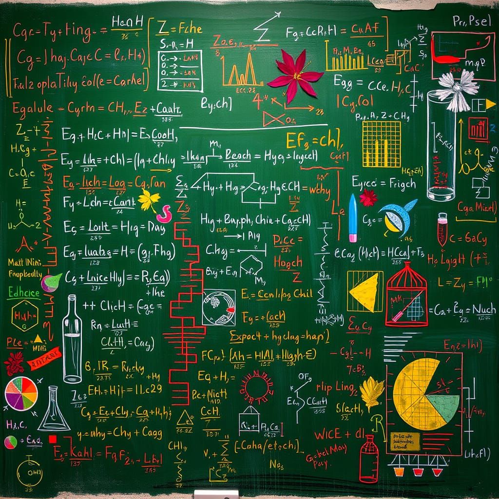 Vibrant Green Chalkboard Overflowing with Colorful Chemical ...