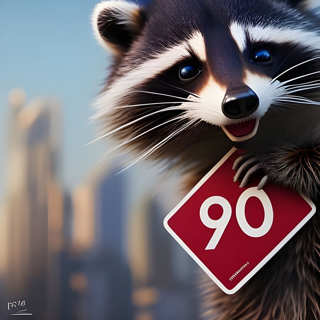 Raccoon Thief Steals Sign: Detailed Digital Art