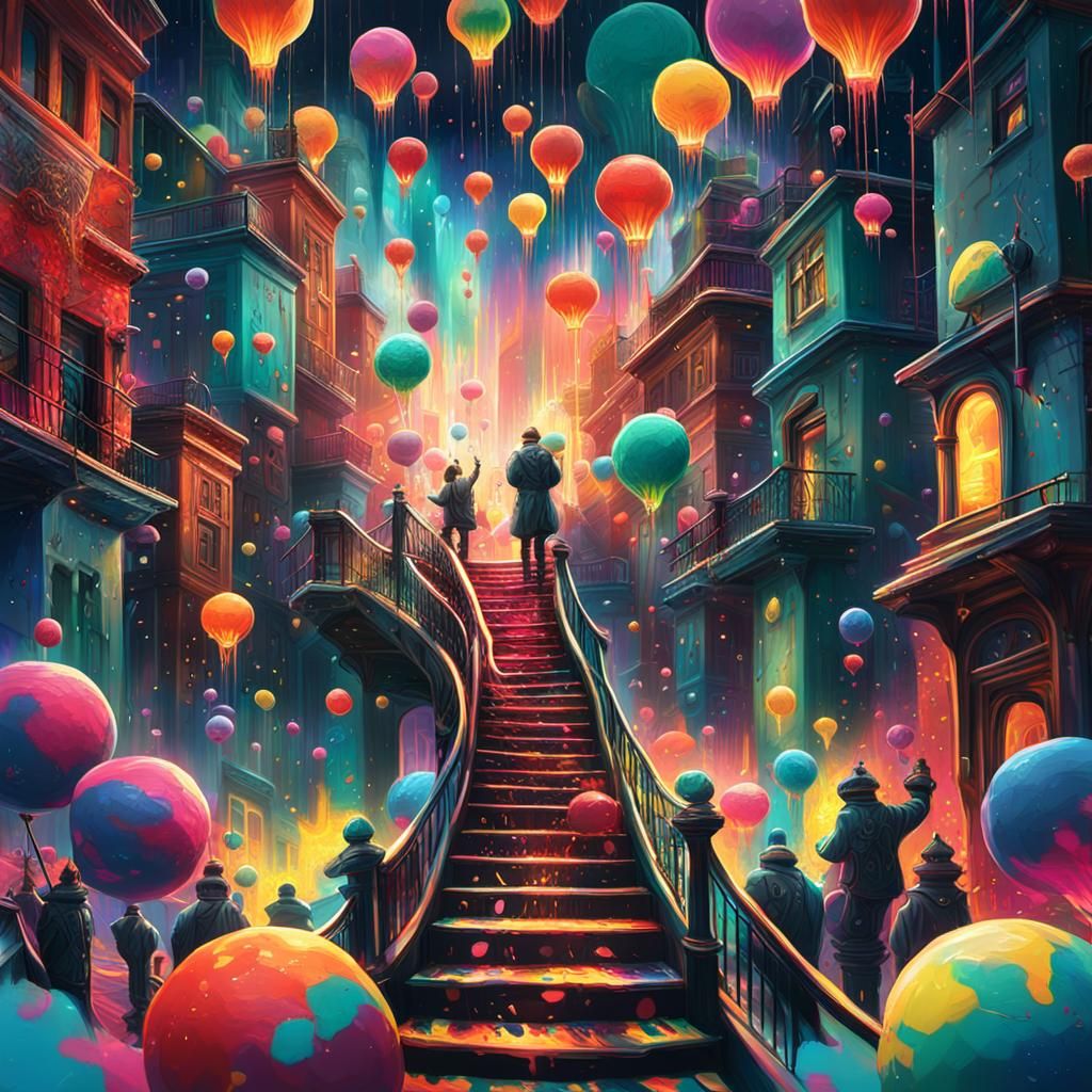 Iridescent Sparkles Dance in a Surreal Street Art Scene