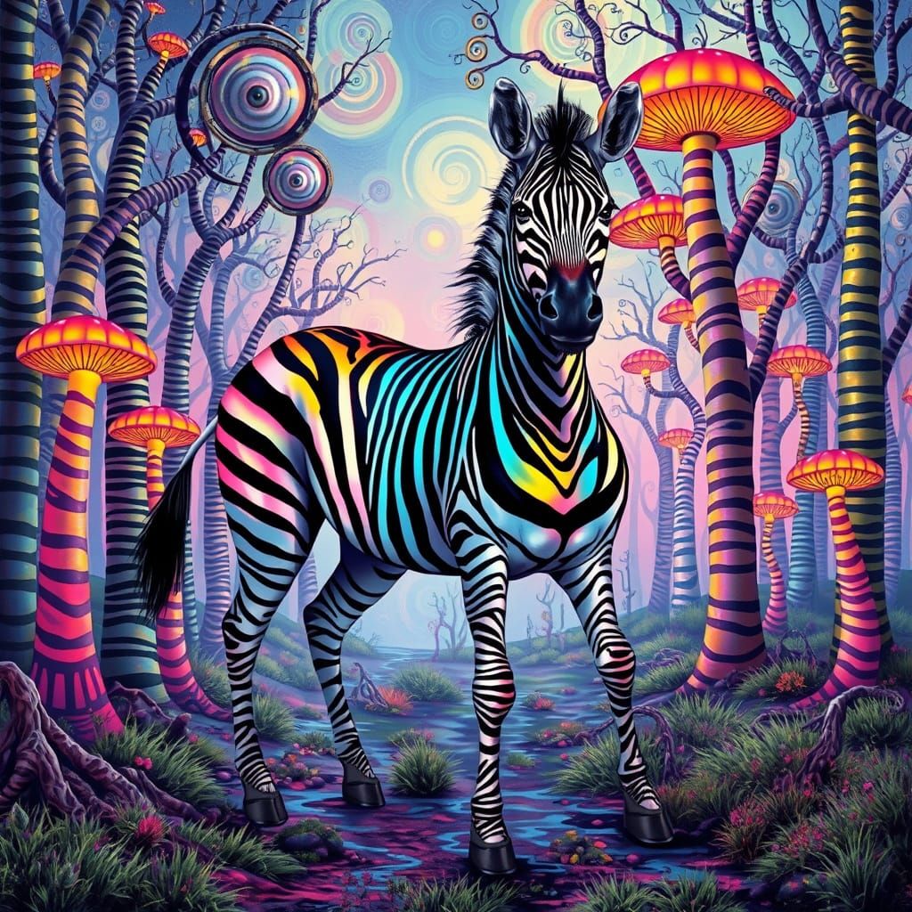 Surreal Zebra in Dreamlike Forest Landscape