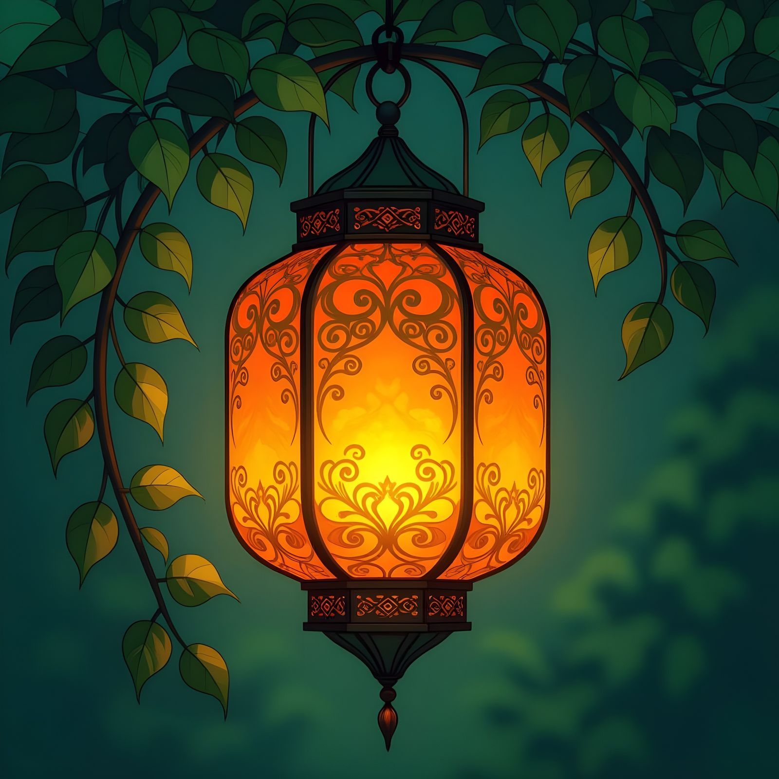 Lush Orange Lantern Radiating Soft Light