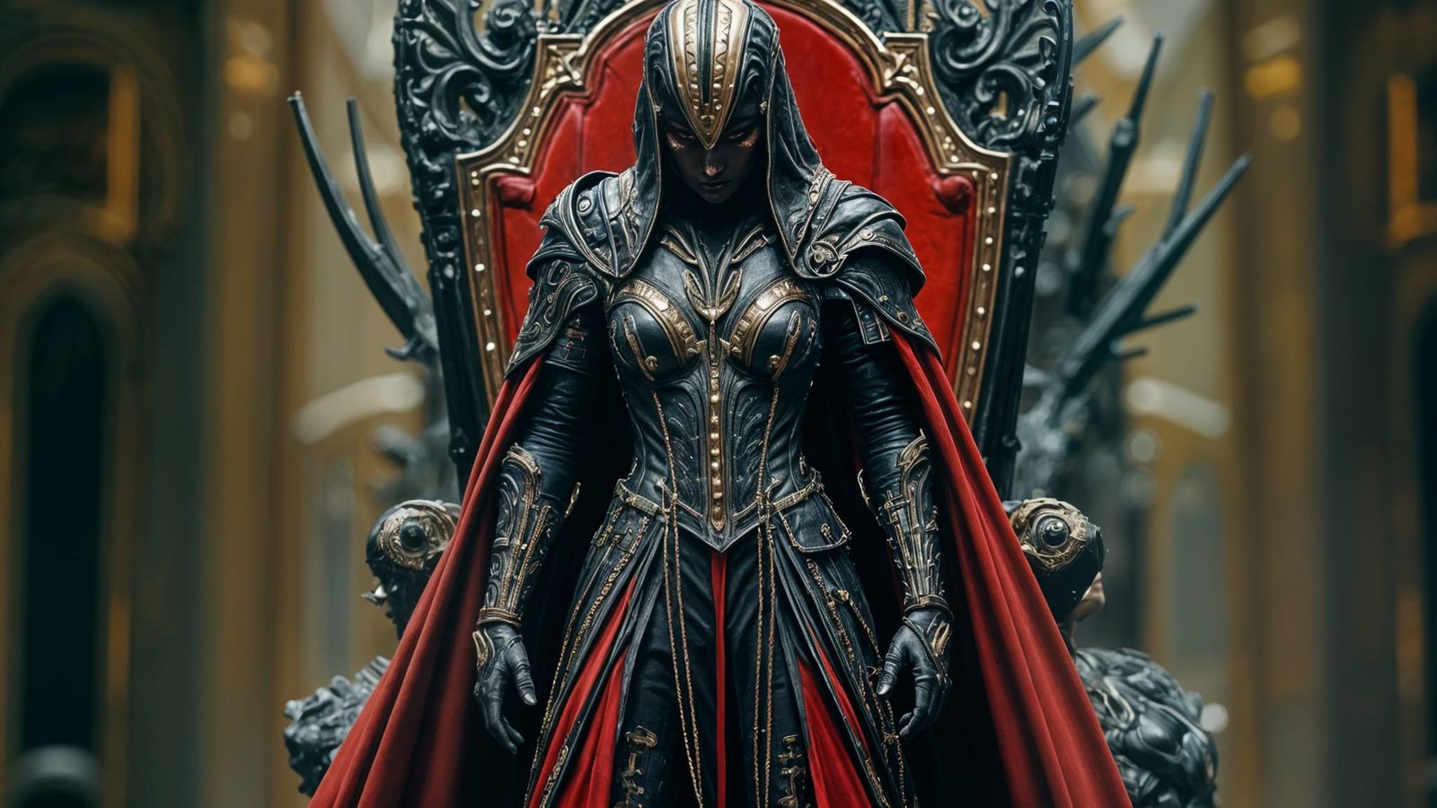 Biomechanical Princess on Throne in Dark Fantasy Style